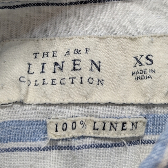 Abercrombie & Fitch Blue White Striped Short Sleeve Linen Button Up XS - Picture 5 of 6